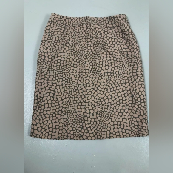 Ann Taylor Loft 4 Petite Silk Blend Brown Pink Polka Dot Pencil Career Skirt - Picture 2 of 5